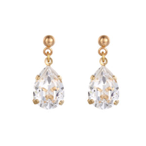 White teardrop stud earrings in gold plate