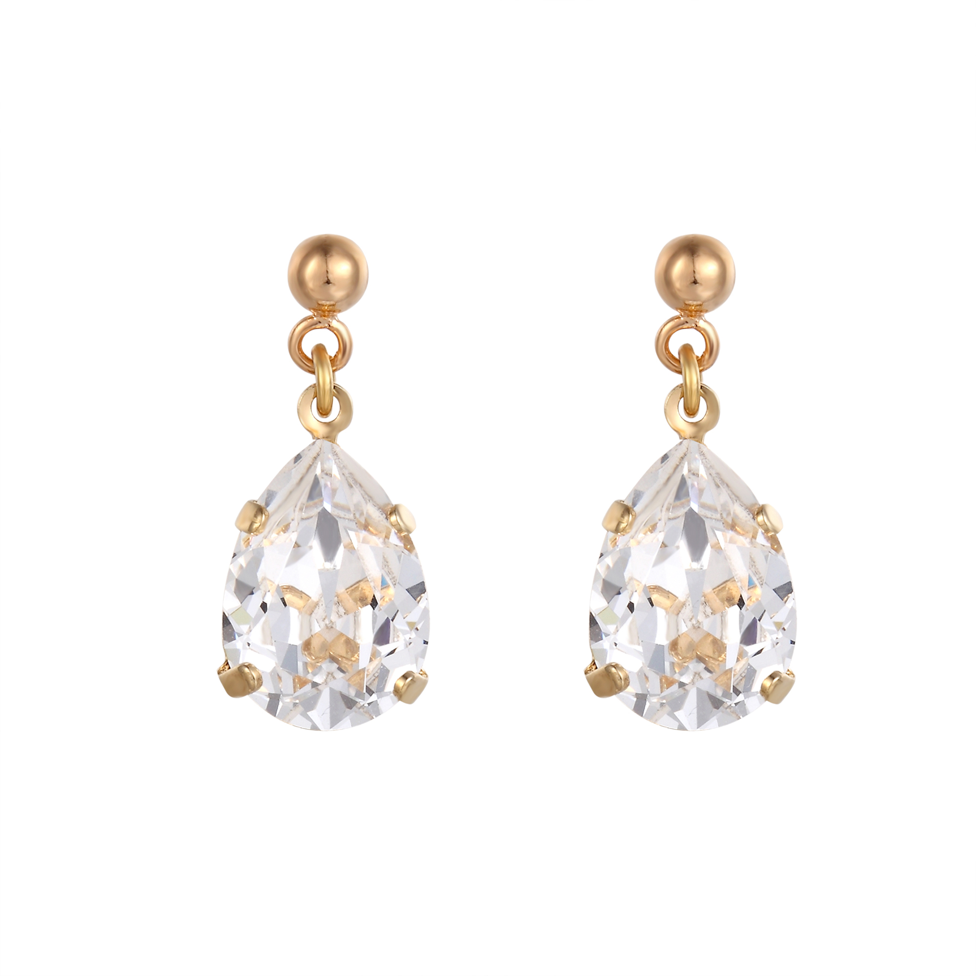 White teardrop stud earrings in gold plate