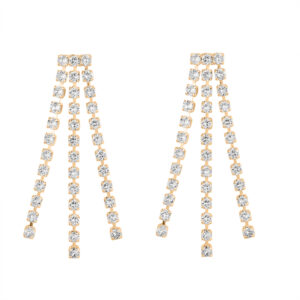 Triple strand white crystal drop earrings in gold plate