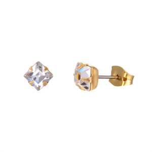 6mm square crystal stud earrings in gold plate