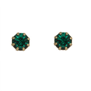 Square Pear crystal stud earrings in green and gold plate
