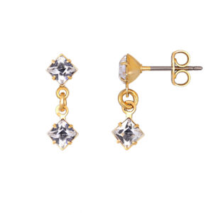Square crystal drop earrings in gold plate
