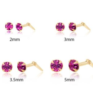 Gold fuchsia crystal stud earrings four claw setting