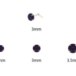 silver sapphire nose stud size guide showing 2mm, 3mm, 3.5mm options
