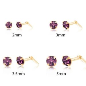 Purple crystal gold stud earrings in four claw setting