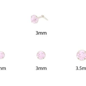 silver pink topaz nose stud size guide showing 2mm 3mm and 3.5mm options