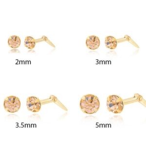 Light peach crystal stud earrings available in 2mm 3mm 3.5mm and 5mm
