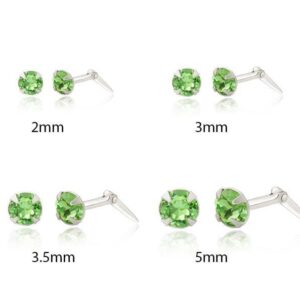 Green crystal stud earrings available in 2mm 3mm 3.5mm and 5mm