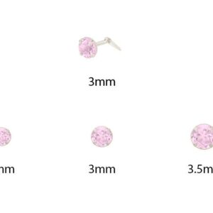 silver pink tourmaline nose stud size guide showing 2mm, 3mm, 3.5mm options