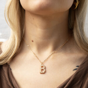 Gold Plated Pearl Letter Charm Necklace