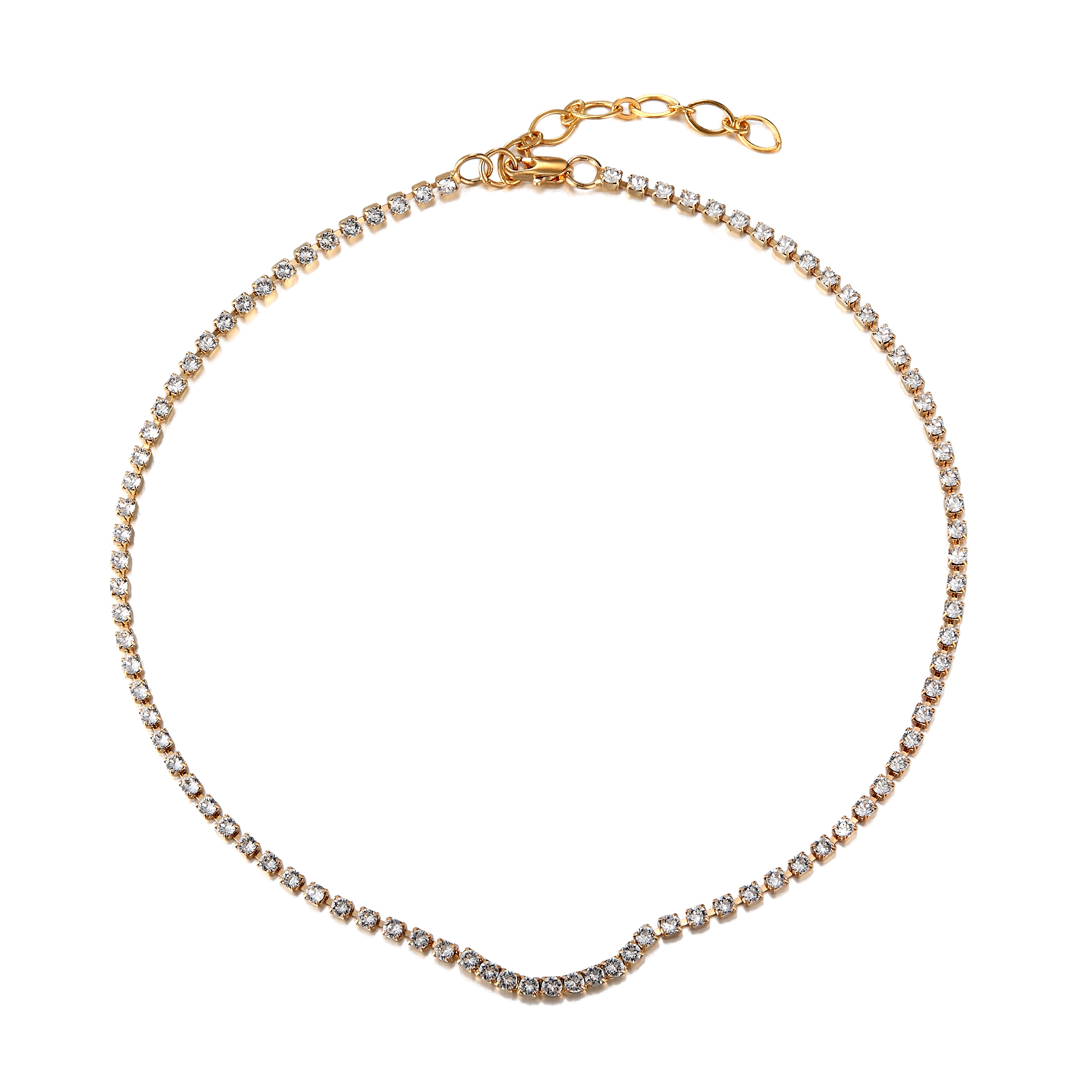 Crystal single strand necklace with curved shape