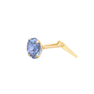 gold tanzanite cz nose stud shown side on with Andralok hinge fitting