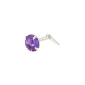 silver amethyst nose stud in Sterling Silver shown in side view on white background