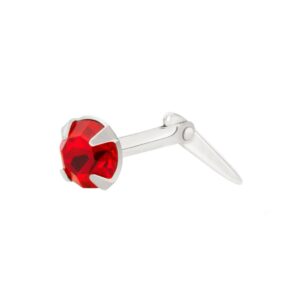 silver red cz nose stud side view showing Andralok hinge fitting