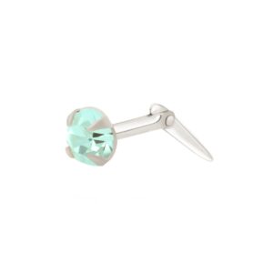 silver aqua cz nose stud with round aqua cubic zirconia and polished Andralok fitting