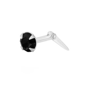 Sterling Silver black cubic zirconia round nose stud shown in angled side profile