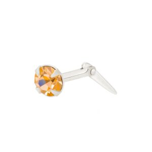 silver light orange cz nose stud in Sterling Silver shown in side view on white background
