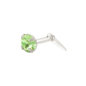 silver light green cz nose stud in Sterling Silver shown side profile with Andralok fitting