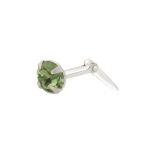 silver green cz nose stud with round green cubic zirconia and polished Andralok fitting
