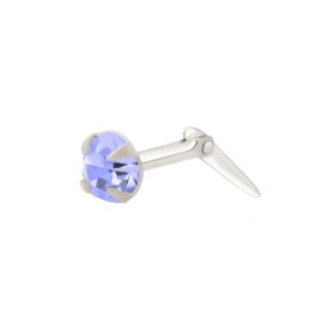 silver light blue cz nose stud side view showing prong setting and smooth fitting