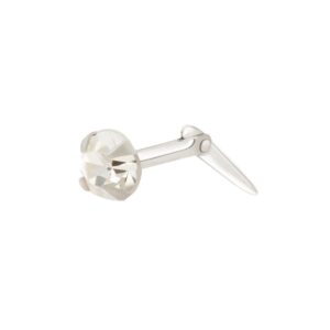 white cubic zirconia nose stud in sterling silver shown side on against a white background