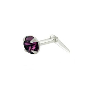 silver purple cz nose stud in Sterling Silver shown in side view on white background