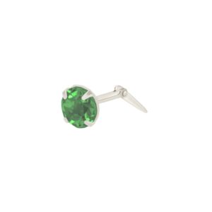 silver 3.5mm emerald nose stud shown side-on with Andralok hinge fitting detail