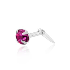 silver hot pink crystal nose stud in Sterling Silver shown side profile with Andralok fitting