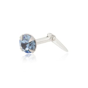 Sterling Silver ice blue crystal round nose stud shown in side profile on a white background