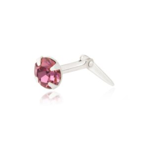 silver light purple crystal nose stud in Sterling Silver shown side profile with Andralok fitting