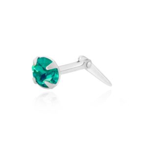 silver blue zircon crystal nose stud in Sterling Silver shown in side view on white background