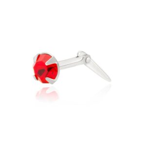 side profile of sterling silver red crystal round nose stud showing Andralok hinge mechanism