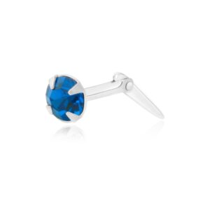 silver capri blue crystal nose stud in Sterling Silver shown in side view on white background
