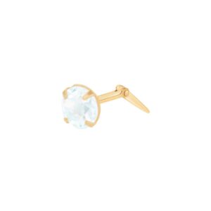 gold aquamarine nose stud with round gemstone and visible hinge fitting