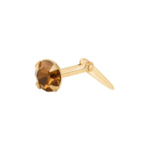 gold brown cubic zirconia round nose stud shown in side profile on a white background