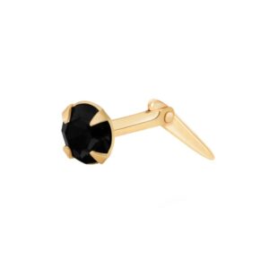 gold black cubic zirconia round nose stud shown in side profile on a white background