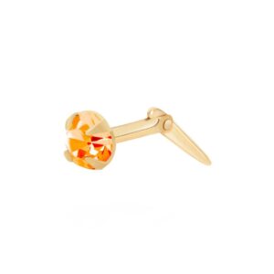 9ct Yellow Gold orange cubic zirconia round nose stud with claw setting and pointed post, cut out on white