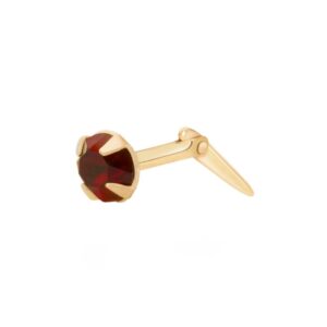 gold dark red cubic zirconia round nose stud shown in side profile on a white background