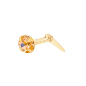 gold light orange cz nose stud with soft champagne sparkle and polished yellow gold fitting