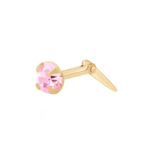 gold pink cz nose stud shown side on with Andralok hinge fitting