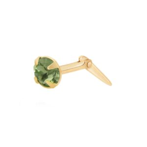 9ct Yellow Gold peridot cubic zirconia round nose stud with faceted green stone and pointed post, cut out on white