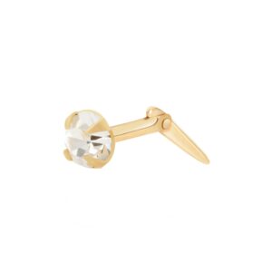 gold white cz nose stud shown side on with Andralok hinge fitting