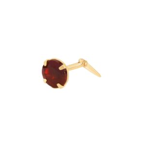 9ct Yellow Gold garnet round nose stud with claw setting and pointed post, cut out on white