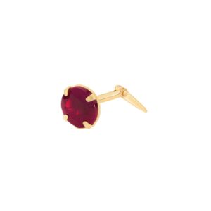 gold created ruby nose stud shown side on with Andralok hinge fitting
