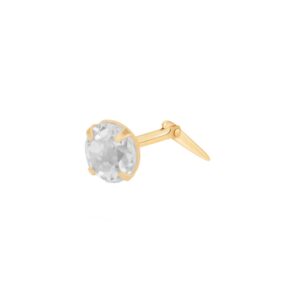 gold white topaz nose stud shown side on with Andralok hinge fitting