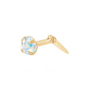 gold aurora borealis crystal round nose stud shown in side profile on a white background