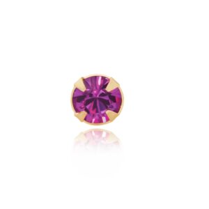 gold hot pink crystal round nose stud shown in front view on a white background