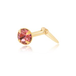 gold light pink crystal nose stud shown in side profile with faceted rosy stone and yellow gold fitting