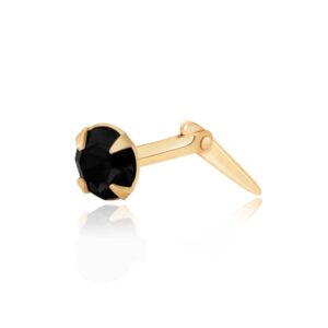 black crystal nose stud in 9ct Yellow Gold, angled product image isolated on white