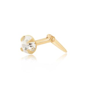 gold white crystal nose stud shown side on with Andralok hinge fitting